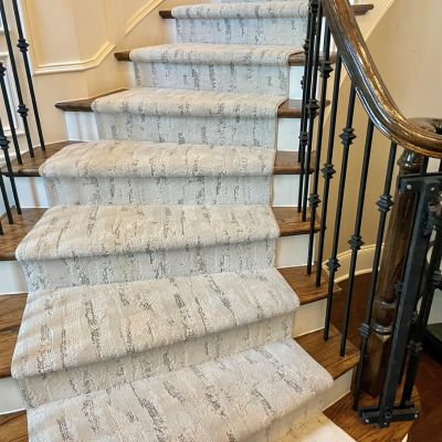 grey patterned stair runner in a Cary, NC, home